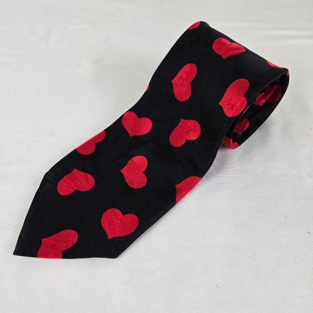 Addiction 100% Silk Men's Tie Black with Red Hearts Gifts Valentine's Day Date